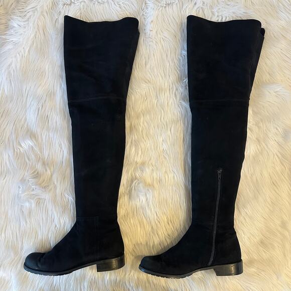 Stuart Weitzman Hilo Over the Knee Thigh High Boots Suede Leather Flat, Black - Picture 7 of 13